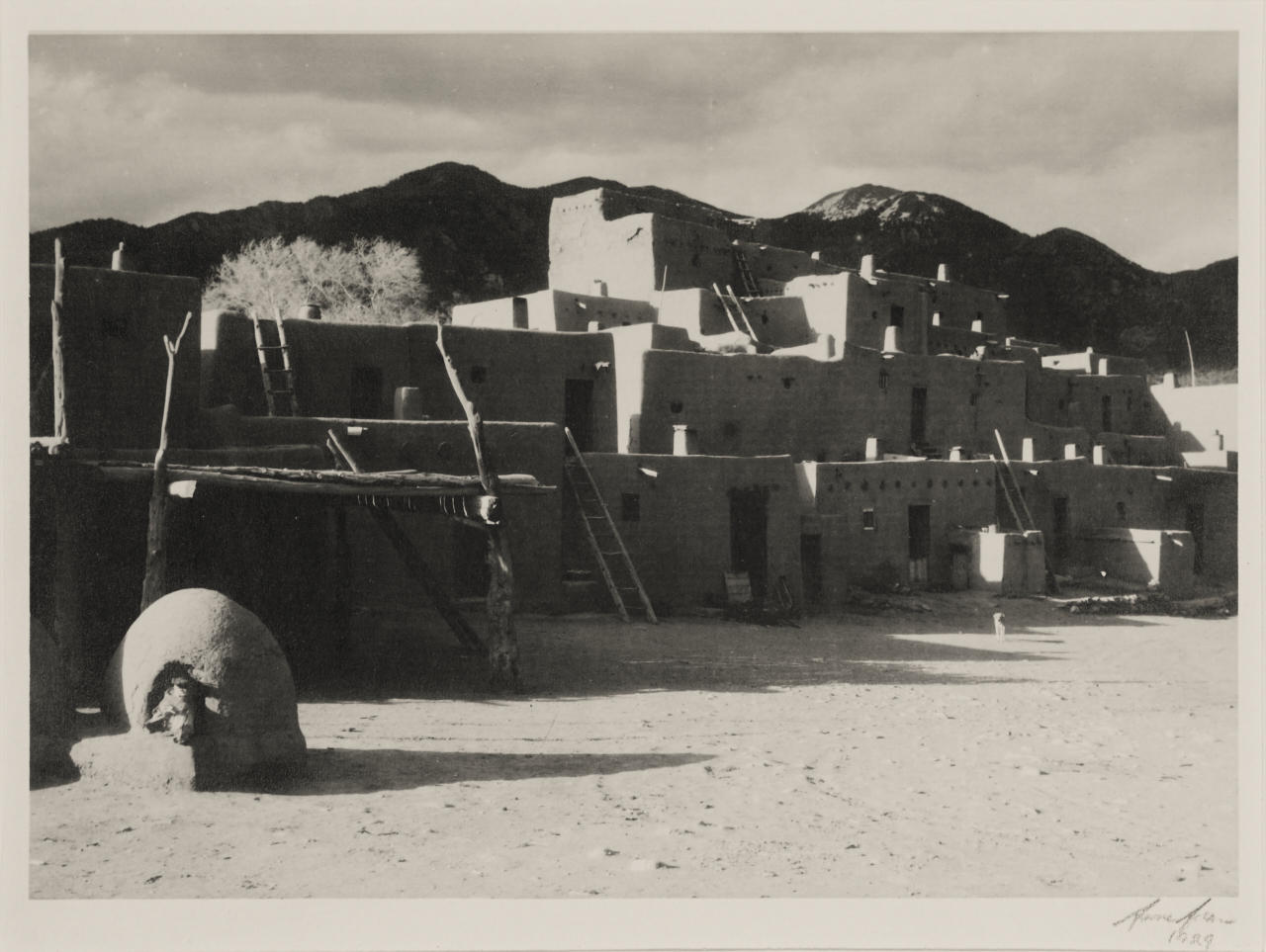 ANSEL ADAMS (1902–1984) Taos Pueblo (Hlauuma) and Taos Mountain, New Mexico 1929