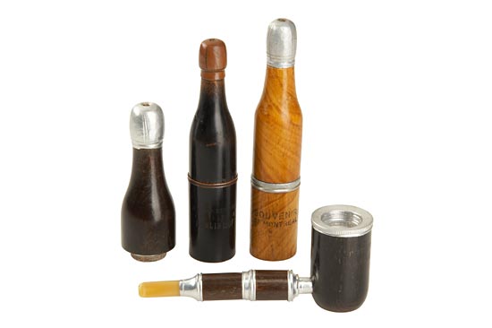 Three Bottle-Form Tobacco Pipes with Stanhopes