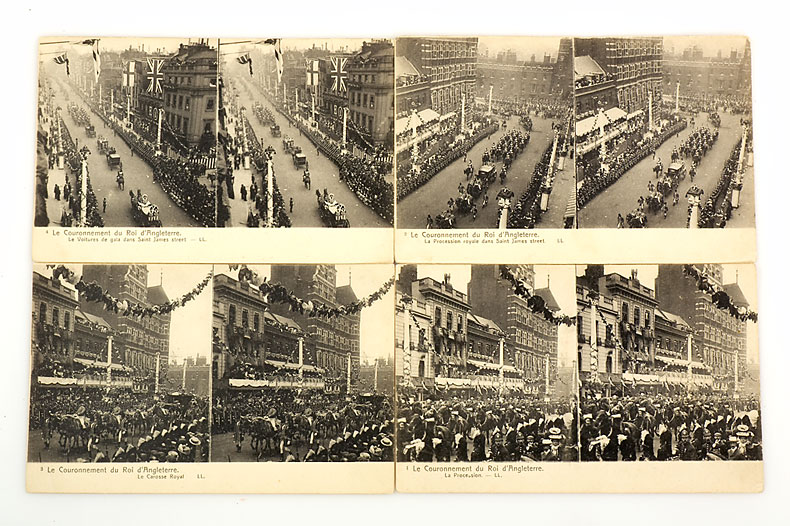 Stereo-Postcard Set 'Coronation of King Eduard VII'