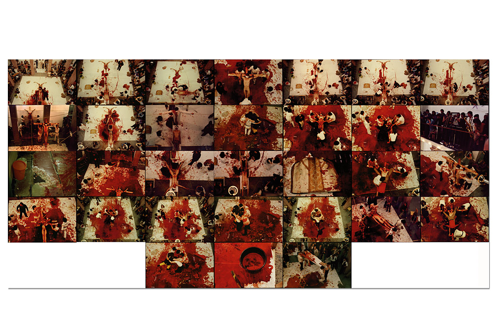 Heinz Cibulka (* 1943), "Wandtafel-Dokumentation der »Frankfurt-Aktion« von Hermann Nitsch, Staedel-Schule 1980"