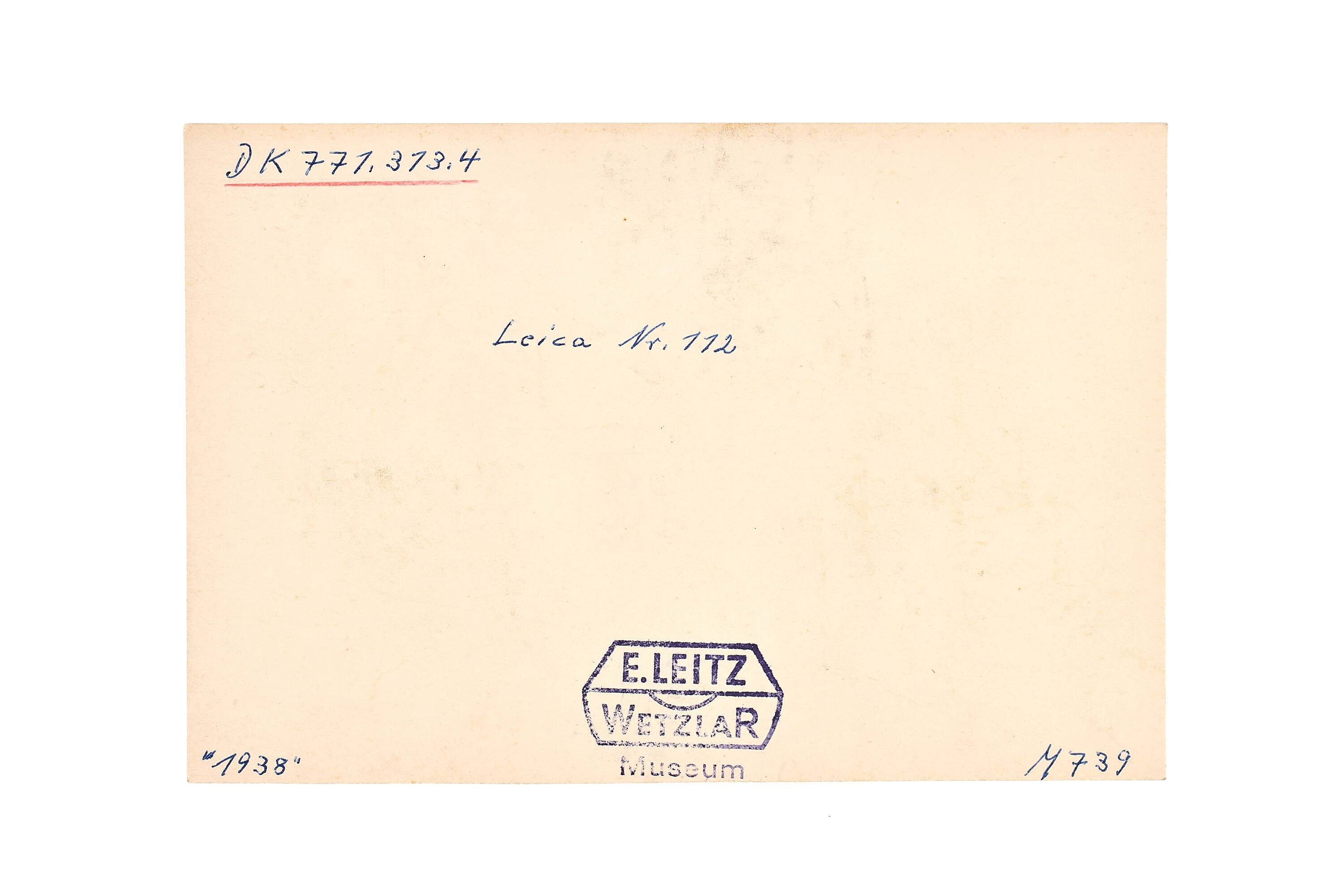 Leica 0-Series no.112 Museum Inventory Card * Leica 0-Series no.112 Museum Inventory Card *