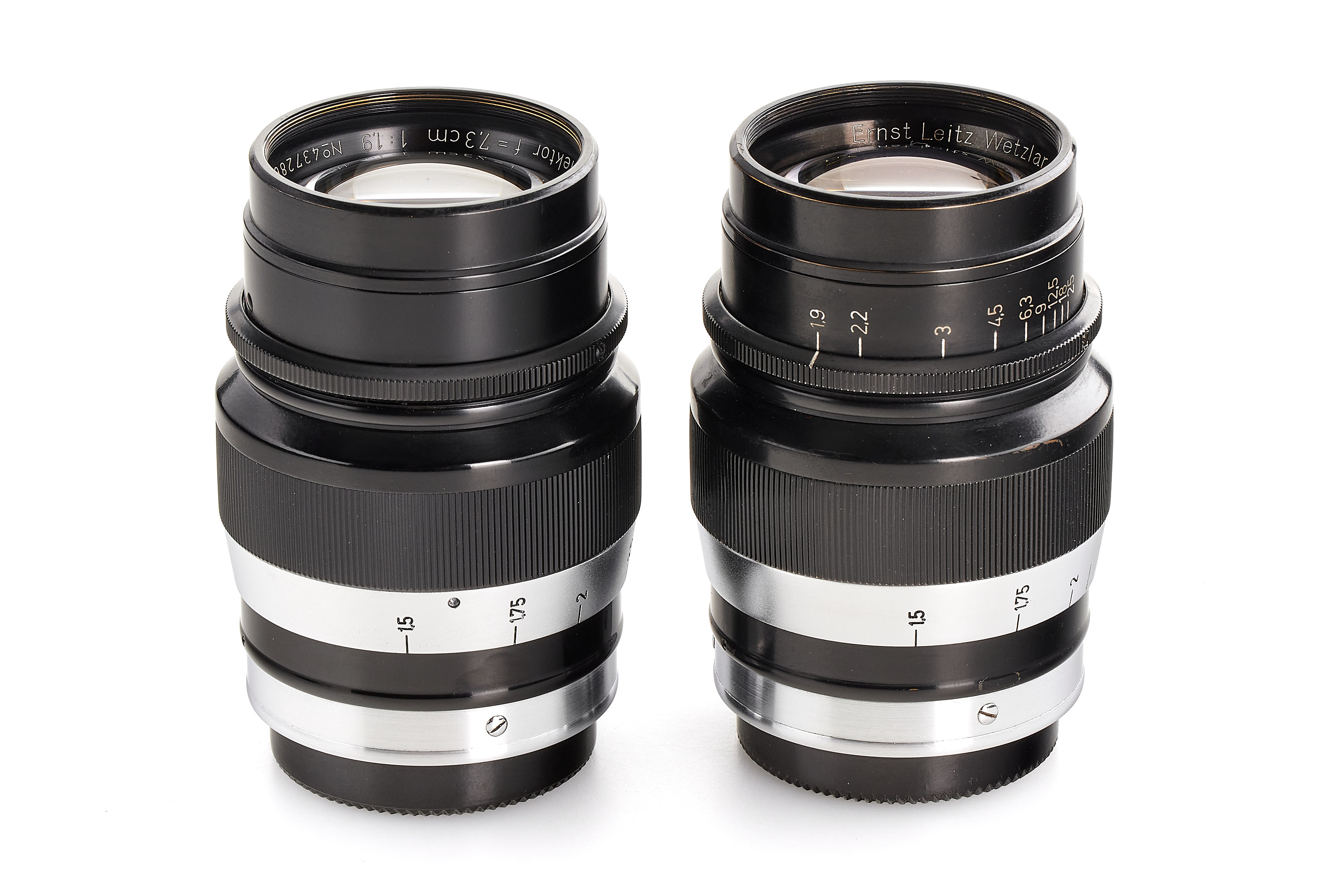 Hektor 1.9/7.3cm HEGRA black/chrome set no.437286 and no.437287 *