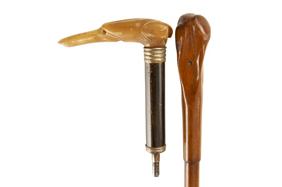 A Cane and Cane Handle with Stanhopes