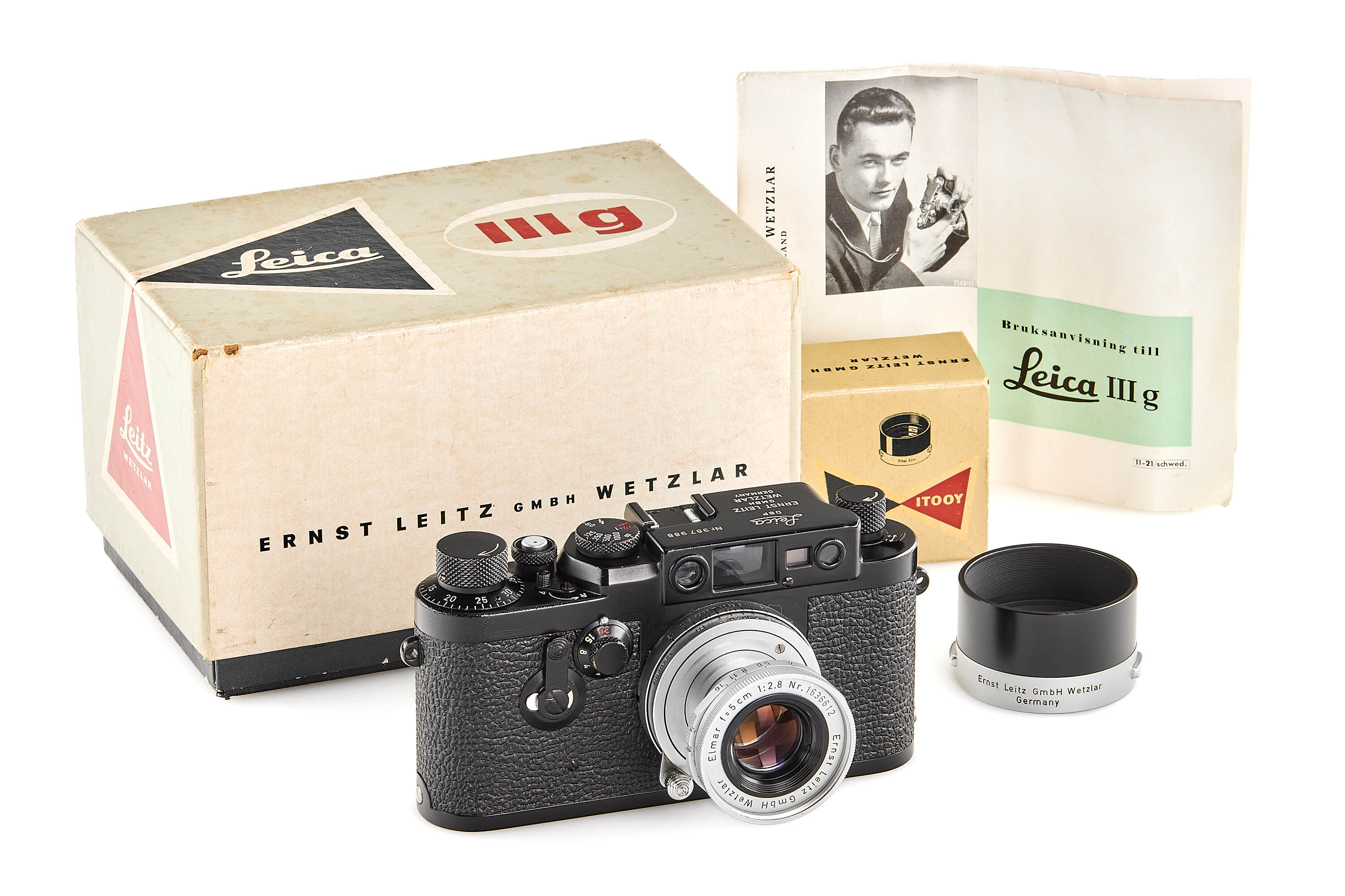 Leica IIIg black paint Swedish Army NOS set