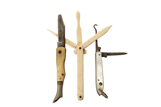 Group of Three Pocket Knives with Stanhopes