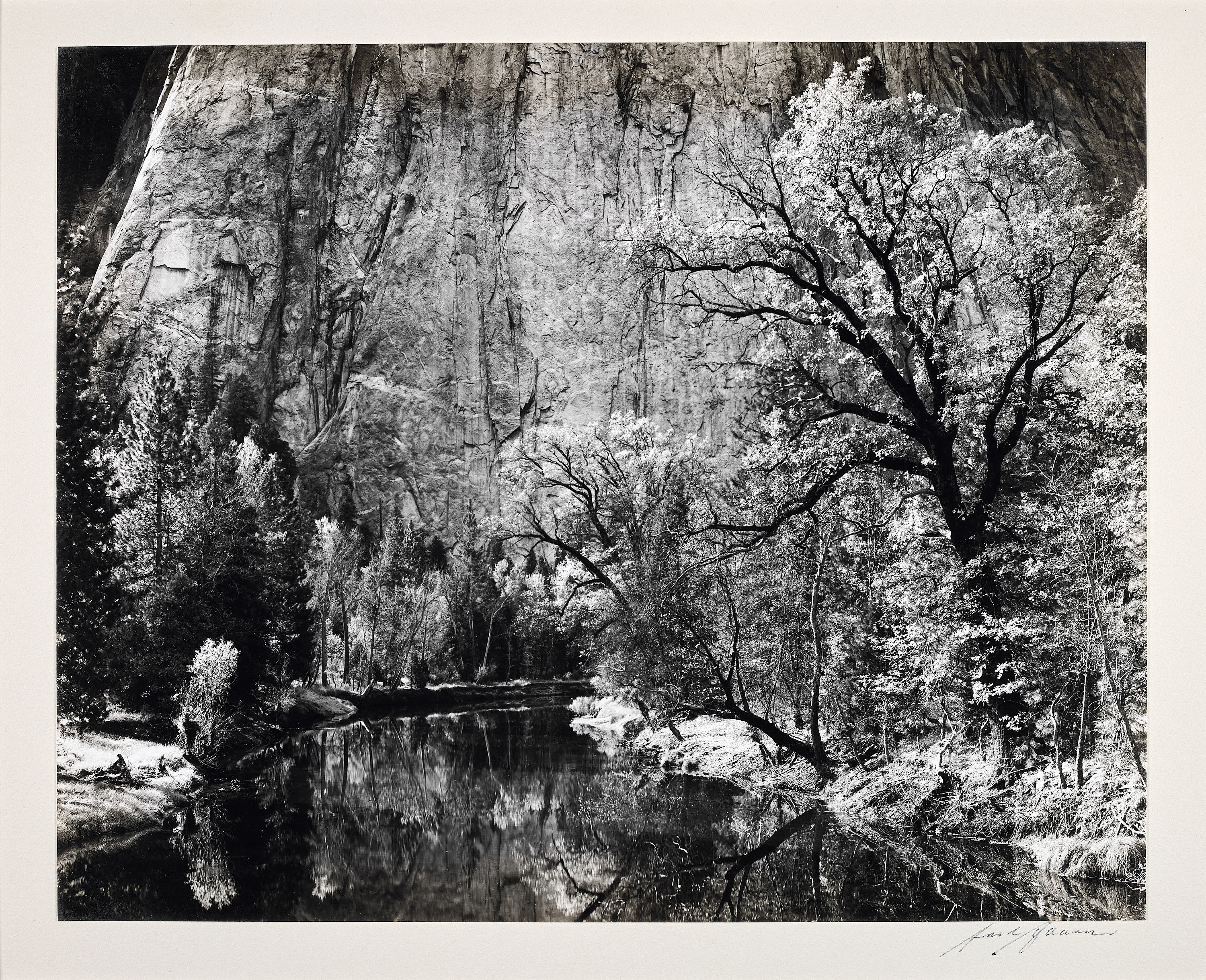 ANSEL ADAMS (1902–1984) - Merced River, Cliffs of the Cathedral Rock, California 1939
