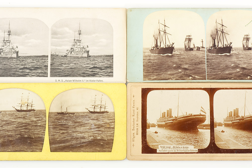 18 Stereoaufnahmen von Dampfschiffen und Segelbooten (Lot)