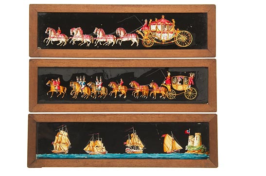 9 Hand-Painted Magic Lantern Slides