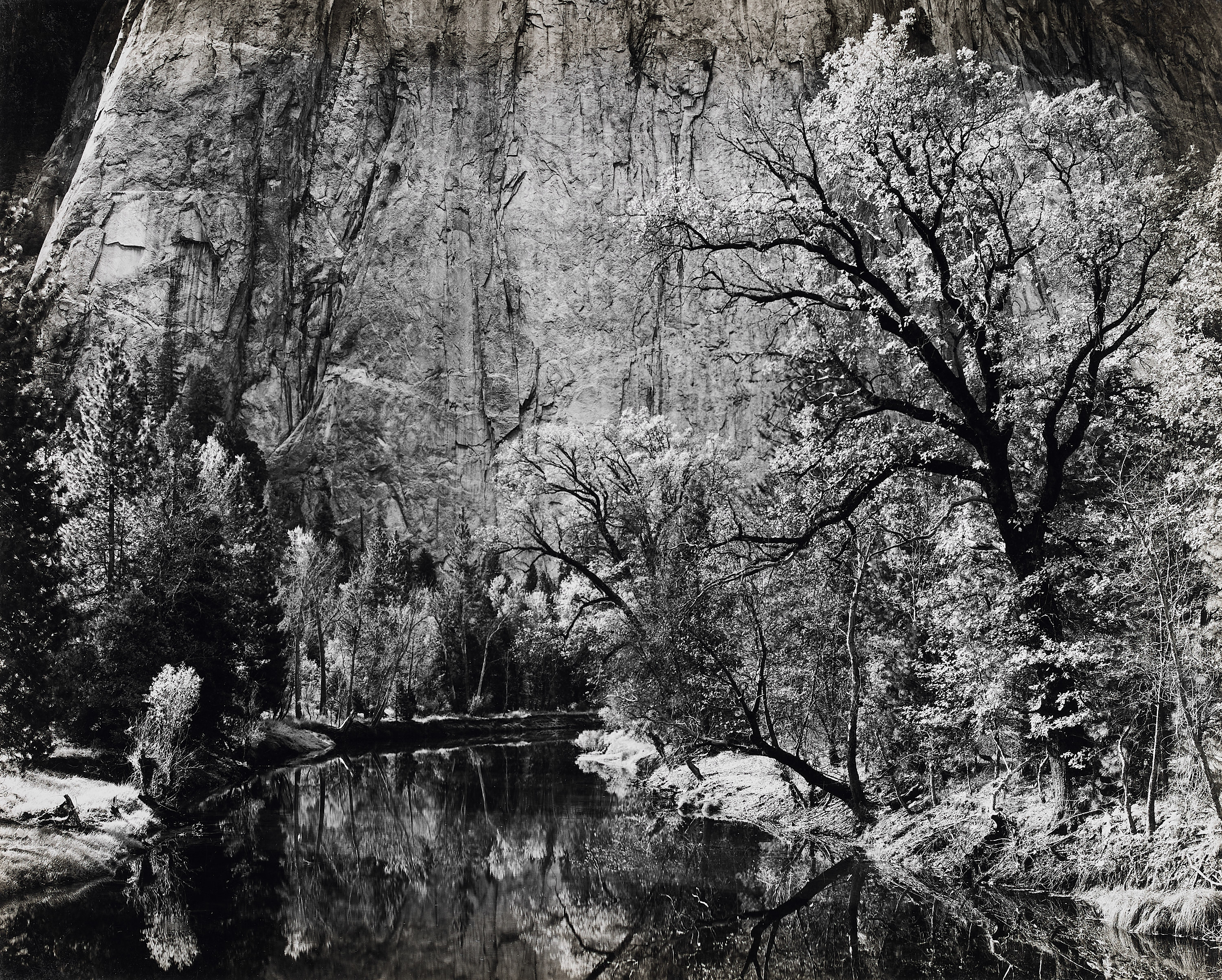ANSEL ADAMS (1902–1984) - Merced River, Cliffs of the Cathedral Rock, California 1939