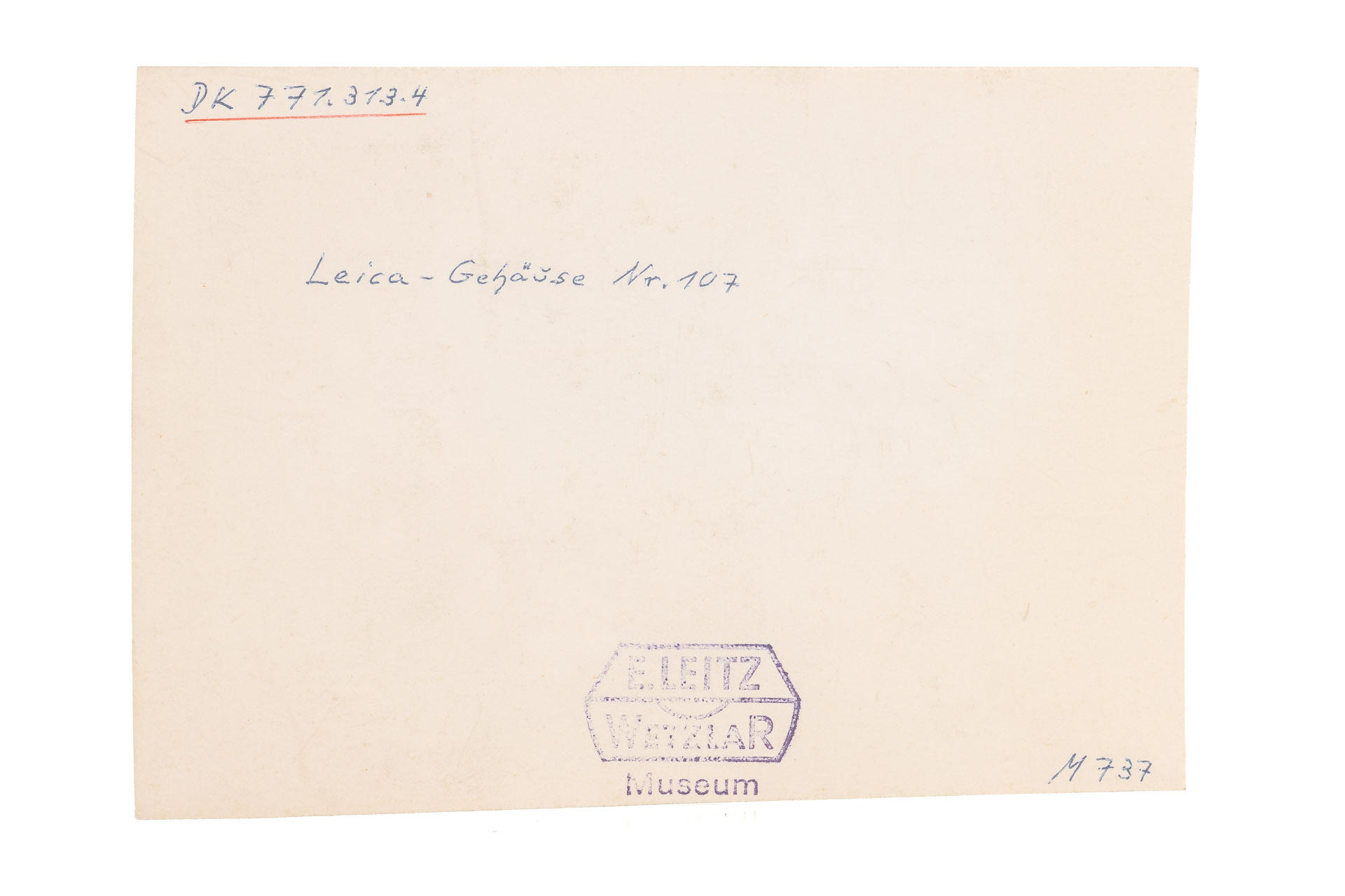 Leica 0-Series no.107 Museum Inventory Card * Leica 0-Series no.107 Museum Inventory Card *
