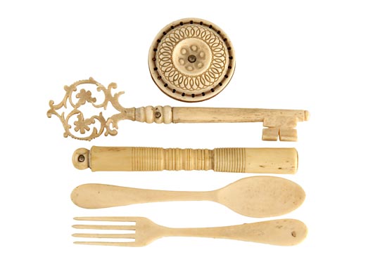 Four Carved Bone Articles with Stanhopes