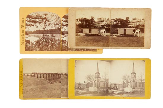 Three Stereographs Showing Photographer's Vans