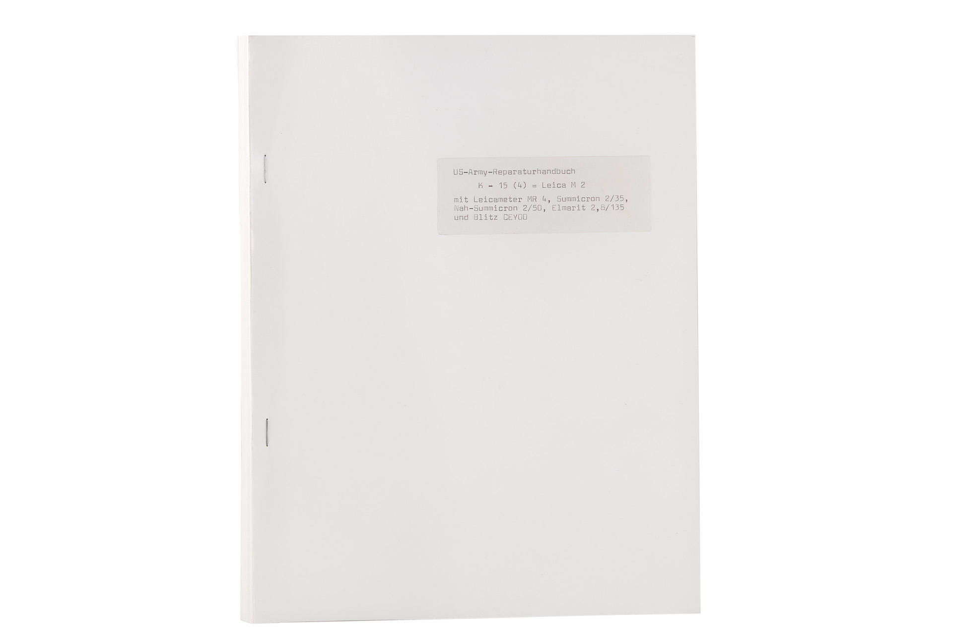 US Army Maintenance Handbook f. Leica M2 US Army Maintenance Handbook f. Leica M2