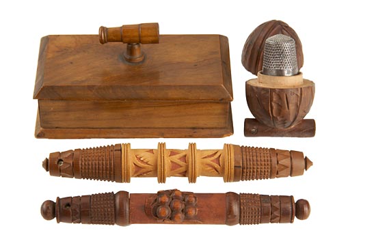 Four Carved Wooden Articles with Stanhopes