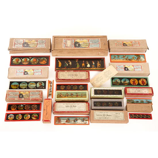 Boxed Magic Lantern slides (various)